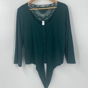 Forest green 2 piece sweater set lace detail